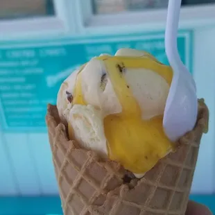 Butter Pecan Waffle Cone with butterscotch caramel