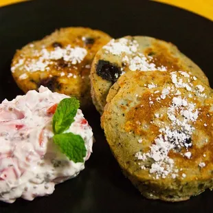 Protein Blueberry Pancakes with Strawberry and Chia Mascapone