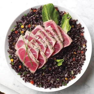 SEARED YELLOWFIN TUNA OVER ANCIENT BLACK RICE