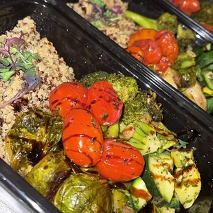 Roasted vegetables, quinoa finished with a balsamic glaze.