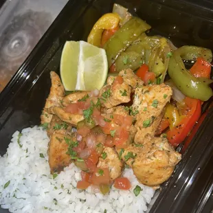 Chili lime chicken over cilantro lime rice.