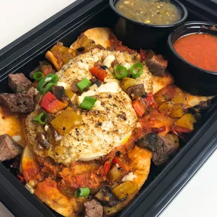 Breakfast Steak Chilaquiles and salsa