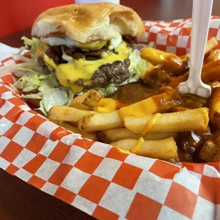 Mean Baja Burger with Mean Chili Cheese Fries