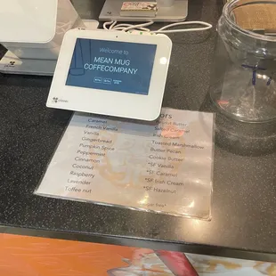 Flavor menu &amp; checkout area