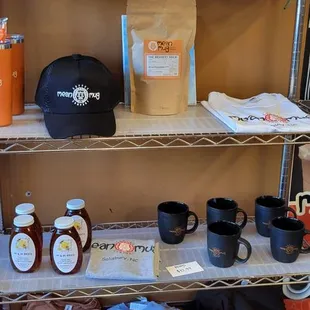 a shelf of merchandise