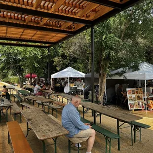Outdoor seating by the flea market