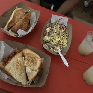Nashville hot chicken sandwich &amp; Cuban sandwich! House slaw on the side!