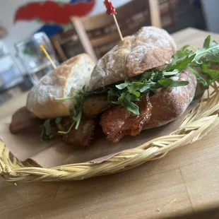 bacon, sweet potato, ricotta, &amp; arugula