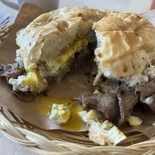 Steak and Egg cut in half