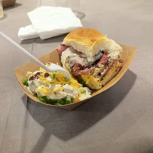 Smoked Pastrami Reuban slider and potato salad