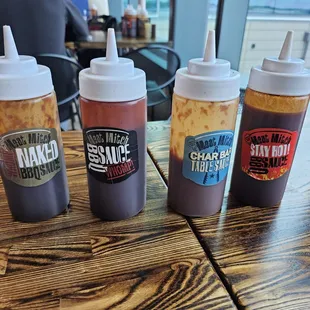 Assorted BBQ sauces...shown mild to spicy