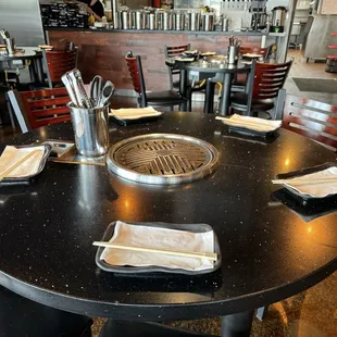 Each table has a grill keeps everything HOT