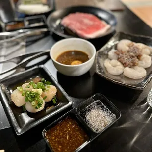 Scallop, scrimps and steak. With the dipping egg yolk sauce, the egg was definitely some good ones you don't see in the market.