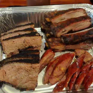 Brisket, ribs and jalapeno sausage