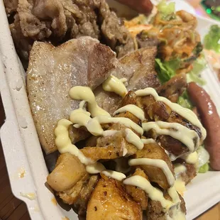 This meat plate was massive &amp; delicious - pork belly was thick &amp; spicy chicken really hit the spot.