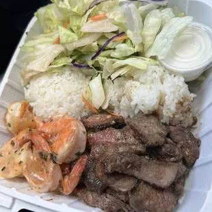 Garlic shrimp and steak combo