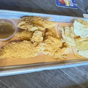Chicken tenders with homemade potato chips