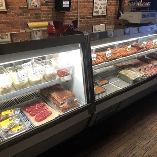 The butcher meat cases