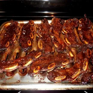 I marinated their flanken-cut beef ribs for 24 hours the Hawaiian-style BBQ way.  Then low and slow in the oven and they turned out amazing!
