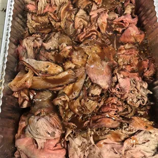 meat in a roasting pan