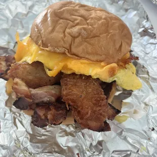 Bacon, Egg and Cheese (add potatoes) - good, but would be great with an aioli