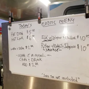 11/3/18 menu at Sunset Park&apos;d. They had alligator but apparently ran out.