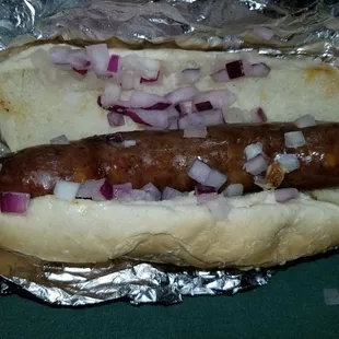 Elk sausage ($10) with diced red onion