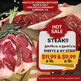 Ribeye Steaks and New York Strip Steaks SALE. We deliver!