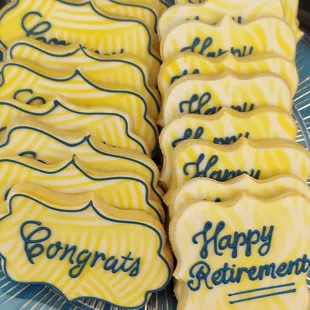 a plate of decorated cookies