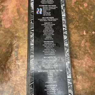Bar menu