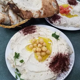 Baba Ganoush and Hummus with fresh bread. ***Update: See this photo published in Edible Indy&apos;s 2018 Winter edition!!!***