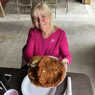 Breaded tenderloin outdoor seating at Mac Tavern