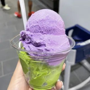 Ube and matcha level 1 ice cream