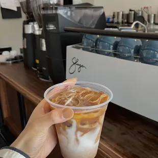 Iced latte with almond mink