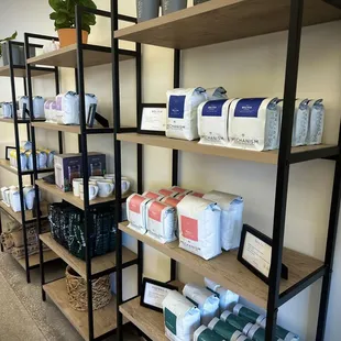 shelves of coffee roasters
