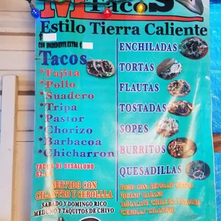 a menu for a mexican restaurant