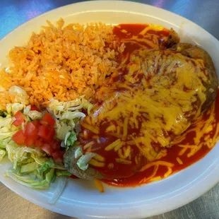 Chile Relleno enchilada style with rice
