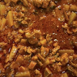 Thursday Special. Carne and potatoes smothered in Red Chile. Served with beans, rice and a flour tortilla.