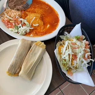 Green corn tamales, tacos, enchiladas