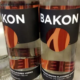 two bottles of bacon flavored vodka
