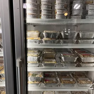 a display case full of baked goods