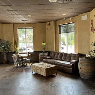 a living room and dining area