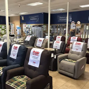 Premium Pride Lift Chairs always in stock for you to try before you buy! We offer Free Local Delivery &amp; In-Home Setup.