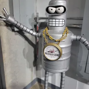 a robot with a chain around its neck