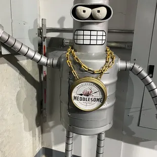a robot holding a clock