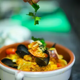 Couscous Seafood Casserole - Squid, Prawns, Mussels, Octopus, Clams, Spicy Merguez Sausage &amp; Almonds