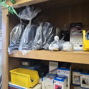 We supply compression stockings in addition to various adult and pediatric braces and boots for injuries.