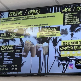 Menu of refreshing drinks