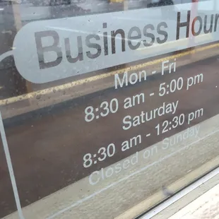 Hours of operation 11/2016!