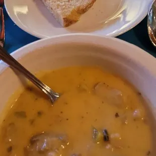 Bread and Thai chicken basil soup.